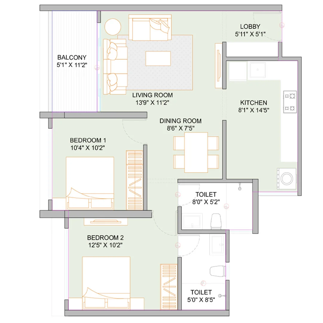 Sukhwani Ambar Wakad 2 BHK Floor Plan Image
